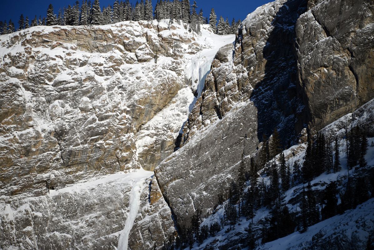 03A Mount Bourgeau Left Hand Waterfall Ice Route Early Morning From Sunshine Ski Gondola Base Near Banff